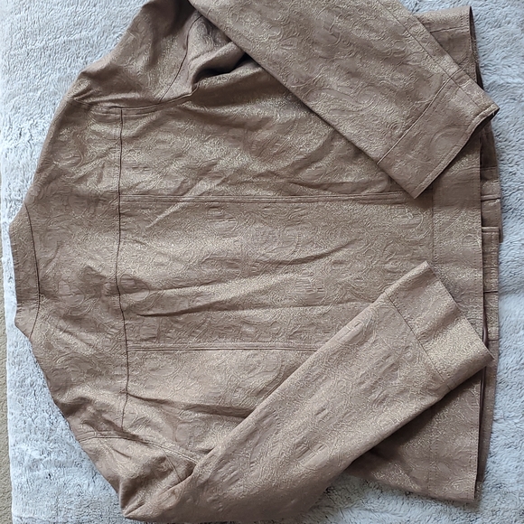Chico's Tan Bronze Accent Jacquard Linea Blazer Jacket Size 12 Chico's Size 2 - Picture 6 of 6